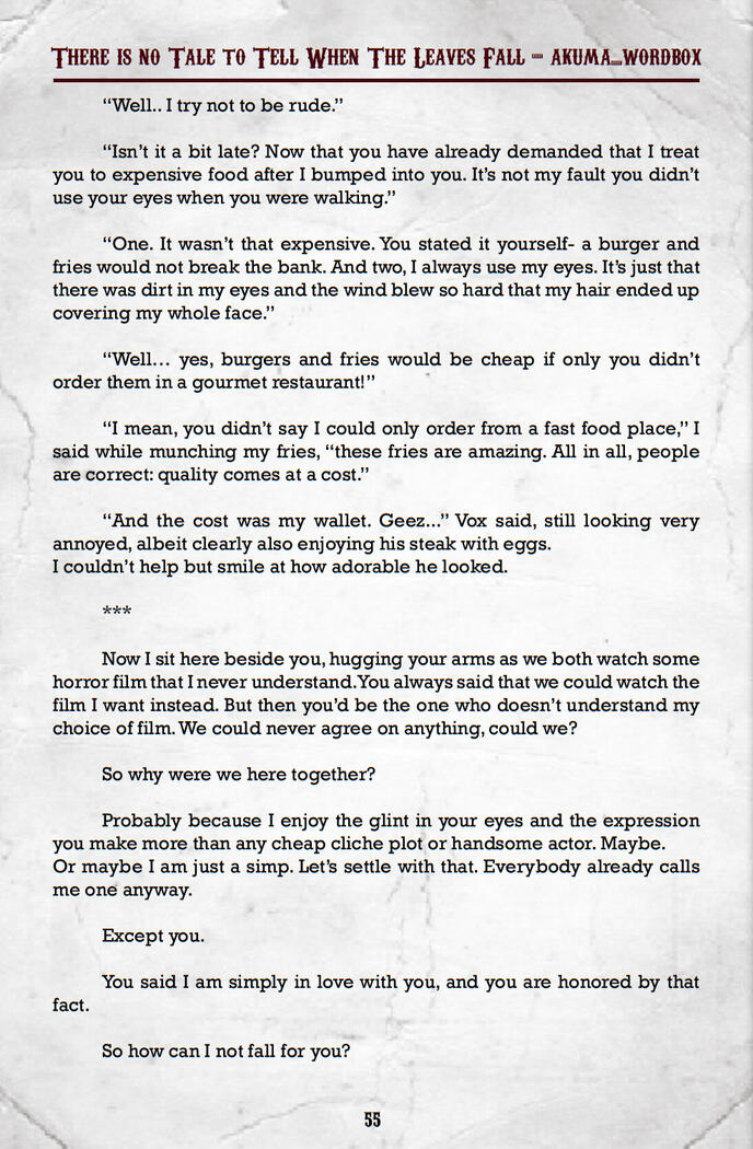 There Is No Tale To Tale When The Leaves Fall 1/2 (for Demon4allseasons zine)