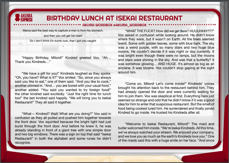 Birthday Lunch at Isekai Restaurant 1/2 (for Akumazine 2023)