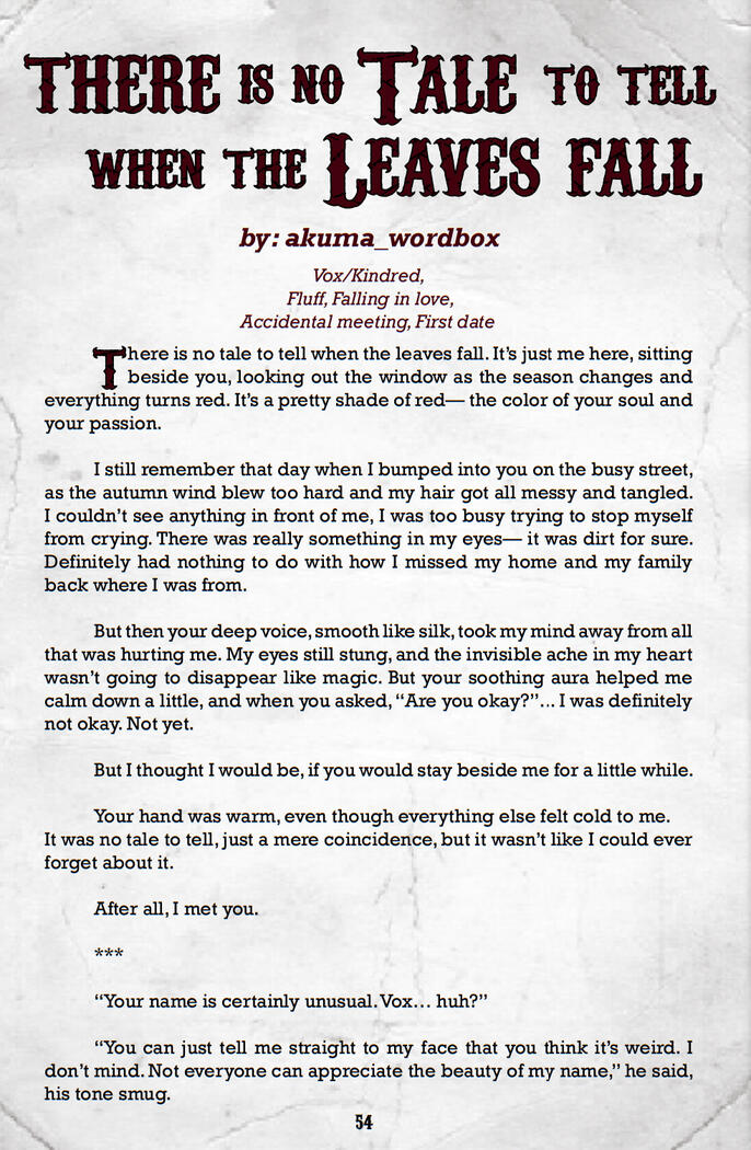 There Is No Tale To Tale When The Leaves Fall 1/2 (for Demon4allseasons zine)